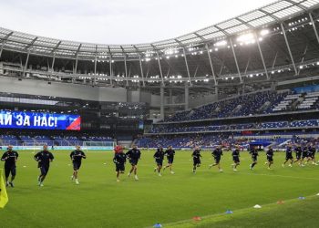 General view of Russia players during training.