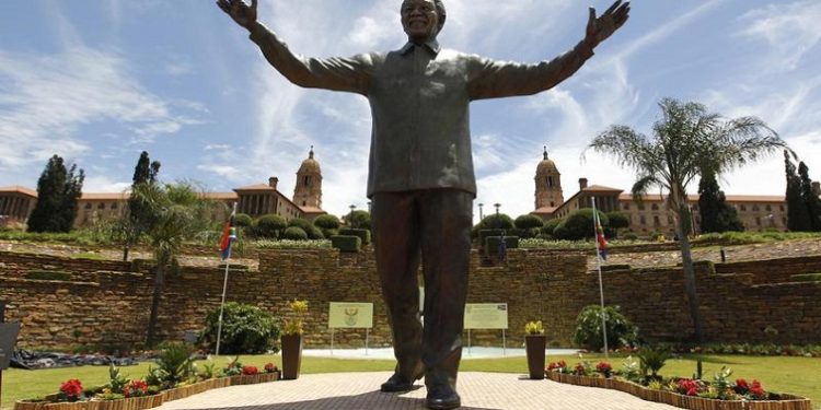A statue of former president Nelson Mandela is seen outside the Union Buildings in Pretoria.