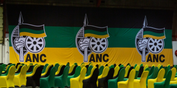 ANC logo on display at Nasrec Exhibition Centre in Soweto ahead of the ANC's Policy Conference.