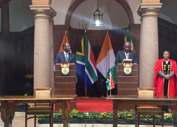 President Cyril Ramaphosa and his Ivory Coast counterpart, president Alassane Outtara at the Union Buildings, Pretoria.