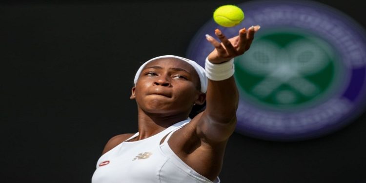 US tennis player, Coco Gauff,in action at Wimbledon.