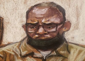 R Kelly is sentenced by Judge Ann Donnelly for federal sex trafficking at the Brooklyn Federal Courthouse in Brooklyn, New York, US, June 29, 2022 in this courtroom sketch.