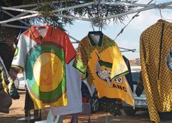 ANC merchandise on display outside Nasrec Expo Centre.