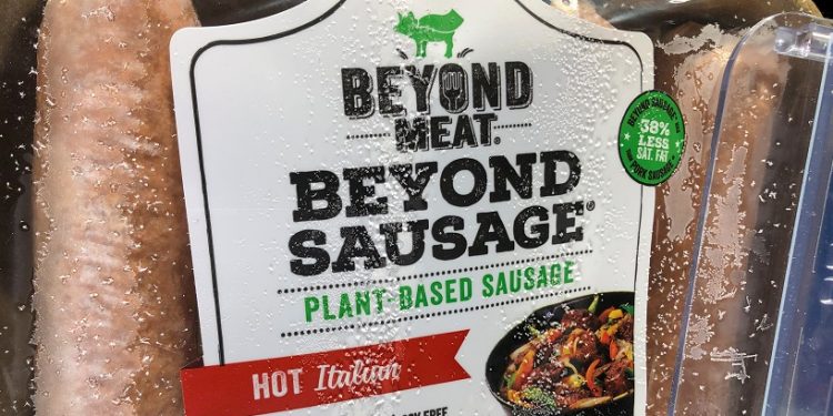 Vegetarian sausages from Beyond Meat Inc, the vegan burger maker, are shown for sale at a market in Encinitas, California, US, June 5, 2019.