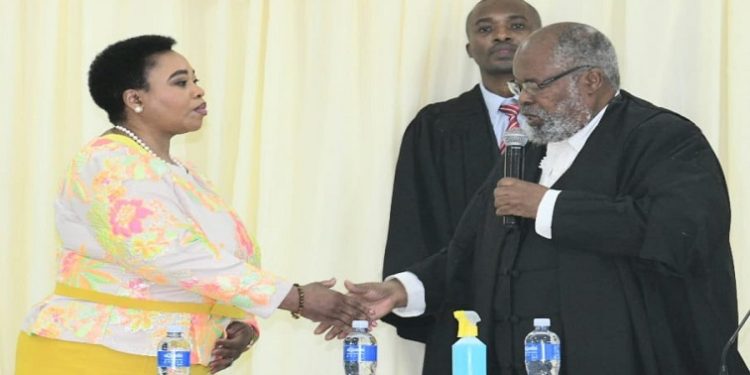 Newly-elected KwaZulu-Natal Premier Nomusa Dube-Ncube taking the oath of office on August 10, 2022.