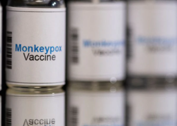 Mock-up vials labeled "Monkeypox vaccine" are seen in this illustration taken, May 25, 2022.