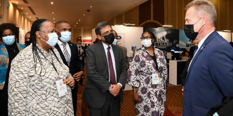 Minister Naledi Pandor and a delegation on a exhibition tour at the South Africa-Botswana Forum.