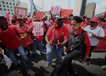 [File Image] Members of the Congress of South African Trade Unions (COSATU) take part in a nationwide strike over issues including corruption and job losses, outside parliament in Cape Town, South Africa, October 7, 2020.