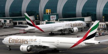 Emirates Airline Boeing 777-300ER planes are seen at Dubai International Airport in Dubai, United Arab Emirates, February 15, 2019.