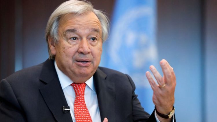 United Nations Secretary-General Antonio Guterres gestures during an interview with Reuters at the United Nations Headquarters in Manhattan, New York City, US, September 15, 2021