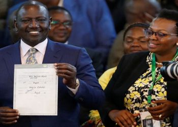 Kenya's William Ruto reacts after being declared the winner of the presidential election,  August 15, 2022.