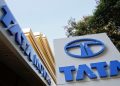Tata Motors logos are pictured outside their flagship showroom in Mumbai May 28, 2013. Picture taken May 28, 2013.