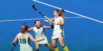 The South African women's hockey team at the Commonwealth Games in Birmingham on August 4, 2022.