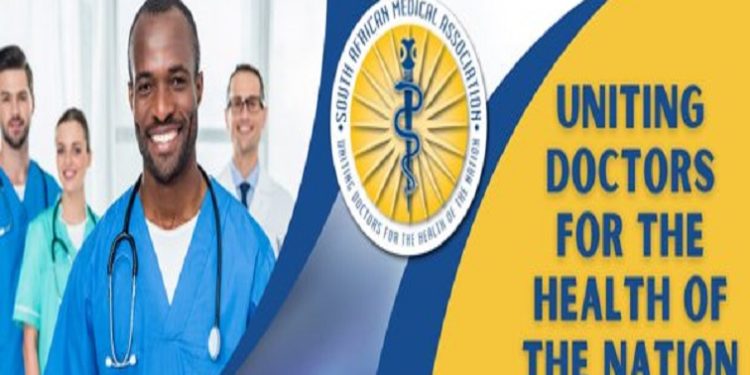 The image shows doctors and the South African Medical Association logo.