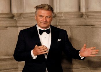 Actor Alec Baldwin gestures before walking on the red carpet during the commemoration of the Elton John AIDS Foundation 25th year fall gala at the Cathedral of St. John the Divine in New York City, in New York, US November 7, 2017.