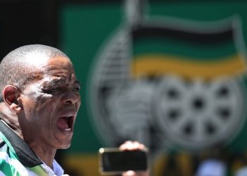 File Image | Ace Magashule, the secretary general of South Africa's ruling African National Congress addresses University students during a protest outside Luthuli house, the ANC headquarters in Johannesburg, South Africa.