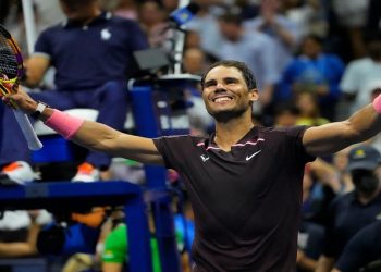 Rafael Nadal of Spain reacts after beating Richard Gasquet of France on day six of the 2022 US Open tennis tournament at USTA Billie Jean King National Tennis Center.