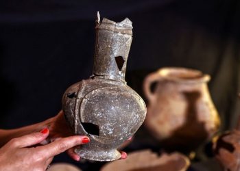 Vessels that contained opium in the 14th century BC, when it was used by Canaanites as an offering for the dead, according to a study by the Israel Antiquities Authority, Tel Aviv University and The Weizmann Institute of Science, are displayed in Jerusalem, September 20, 2022