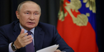 Russian President Vladimir Putin chairs a meeting via video link in Sochi, Russia September 27, 2022
