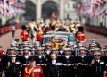 The coffin of UK Queen Elizabeth is transported following the service