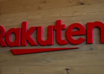 The logo of Rakuten is pictured at the headquarters of Rakuten in Tokyo, Japan, May 15, 2019.