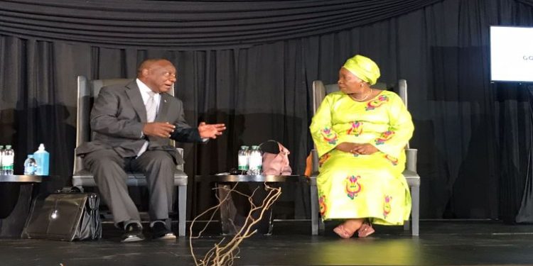 President Cyril Ramaphosa is seen with COGTA Minister Nkosazana Dlamini-Zuma at the Local Government Summit , September 28, 2022.