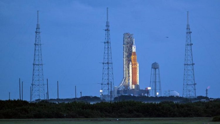 NASA's next-generation moon rocket, the Space Launch System (SLS) with the Orion crew capsule perched on top, stands on launch complex 39B as it is prepared for launch for the Artemis 1 mission at Cape Canaveral, Florida, US September 3, 2022.