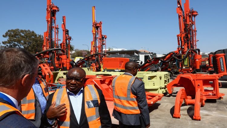 South Africa's President Cyril Ramaphosa gestures during the launch of the new Sandvik Khomanani manufacturing site, at Khomanani, in Kempton Park, Johannesburg, South Africa September 9, 2022.