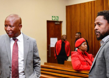 EFF leader Julius Malema and MP Mbuyiseni Ndlozi appear at the Randburg Magistrate's Court for their assault case on July 1, 2022.