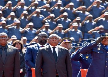 President Cyril Ramaphosa, Minister of Police, Bheki Cele and Police Commissioner Fanie Masemola attending the SAPS Commemoration Day to honour men and women in the SAPS who died in the line of duty.