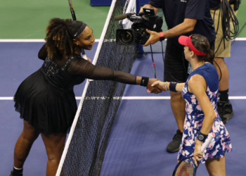 Serena Williams of the US shake hands with Australia's Ajla Tomljanovic.