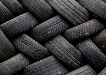 Used tyres are seen in a container at a recycling park near Brussels, Belgium, November 20, 2018.
