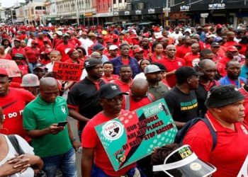 [File Photo] Members of the Confederation of South African Trade Unions (COSATU) march against job losses in Durban, South Africa, February 13, 2019.