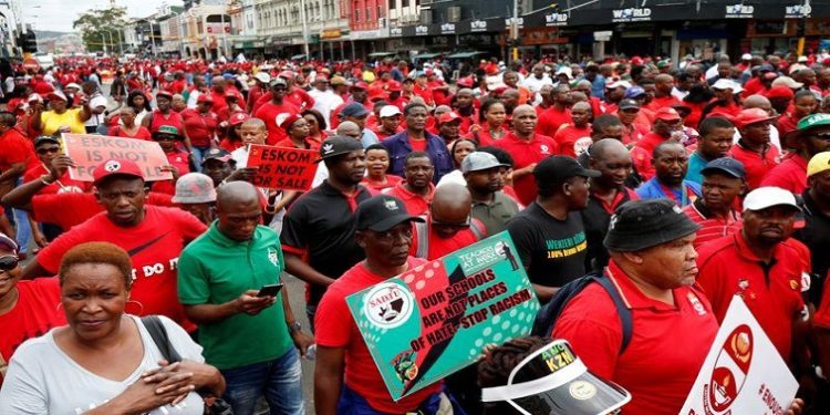 [File Photo] Members of the Confederation of South African Trade Unions (COSATU) march against job losses in Durban, South Africa, February 13, 2019.