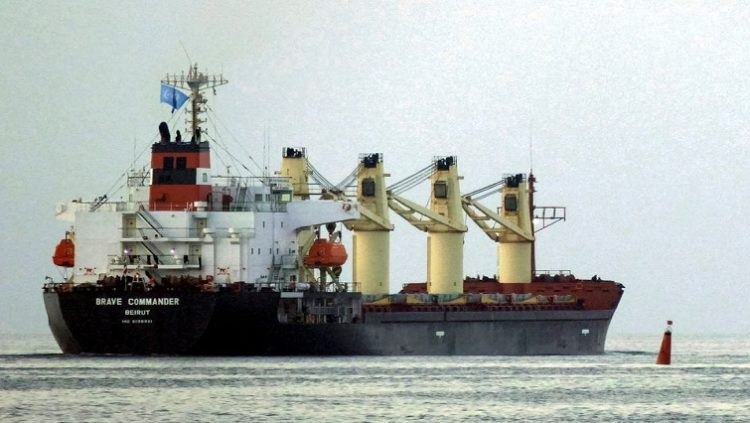 The Lebanese-flagged bulk carrier Brave Commander leaves the sea port of Pivdennyi with wheat for Ethiopia after restarting grain export, amid Russia's attack on Ukraine, in the town of Yuzhne, Odesa region, Ukraine August 16, 2022.