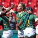 Springbok women payers celebrate in their match against Spain