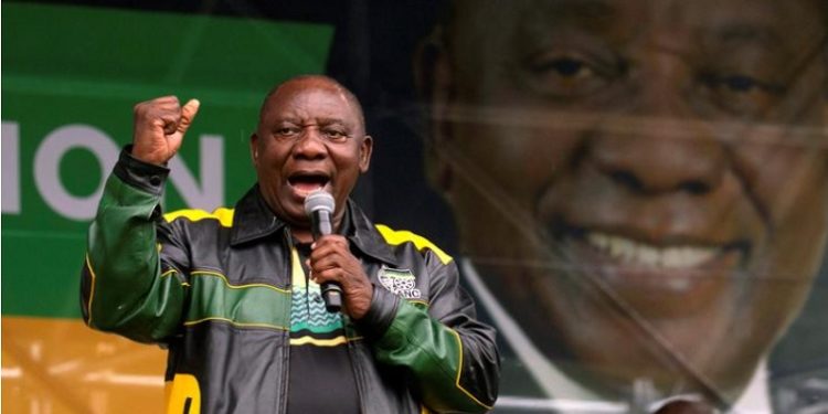 File Image: ANC President Cyril Ramaphosa addresses supporters at a party event.
