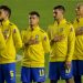 South American Qualifiers - Bolivia v Brazil - Estadio Hernando Siles, La Paz, Bolivia - March 29, 2022 Brazil players line up during the national anthems before the match