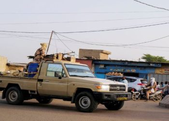 Members of the security forces patrol Chad's capital N'Djamena following the battlefield death of President Idriss Deby.