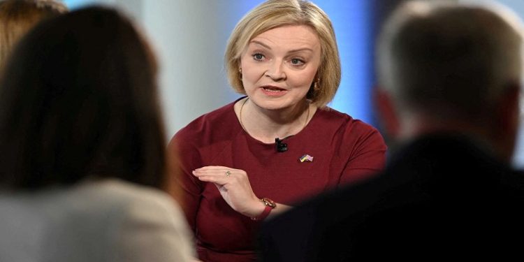 Britain's Prime Minister Liz Truss appears on BBC's Sunday Morning presented by Laura Kuenssberg in Birmingham, Britain, October 2, 2022.