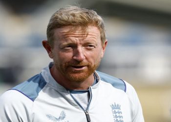 England coach Paul Collingwood looks ahead before the start of play of the Third Test between England and South Africa at The Oval in London, Britain on September 8 2022.