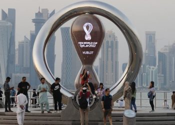 The FIFA World Cup Qatar 2022 countdown clock is seen