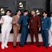BTS pose on the red carpet as they attend the 64th Annual Grammy Awards at the MGM Grand Garden Arena in Las Vegas, Nevada, US