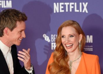 Jessica Chastain and Eddie Redmayne attend the premiere of 'The Good Nurse' during the BFI London Film Festival, in London, Britain, October 10, 2022. REUTERS/Toby Melville.