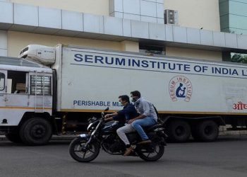 A supply truck of India's Serum Institute, the world's largest maker of vaccines.