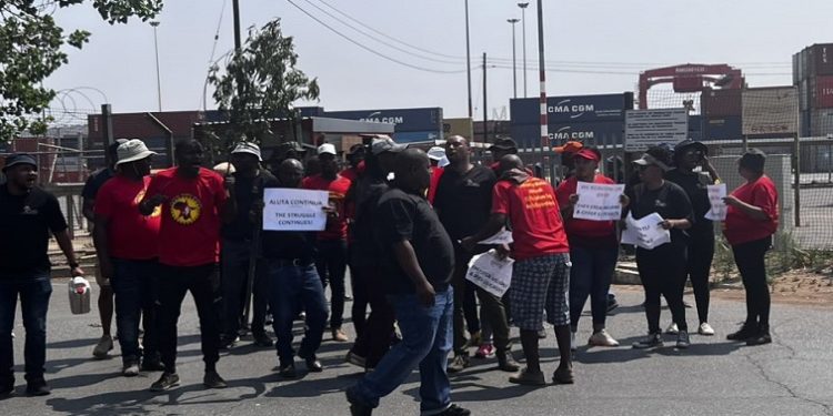 Striking Transnet workers protesting in Johannesburg.