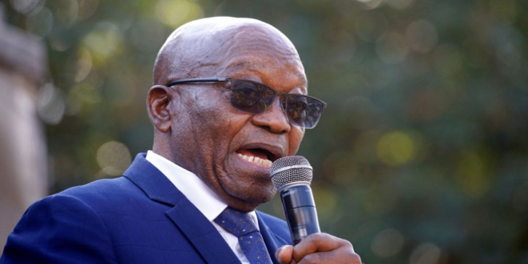 File image: Former President Jacob Zuma speaks to supporters after appearing at the High Court in Pietermaritzburg.