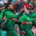 File | Bangladesh 's Shakib Al Hasan celebrates with team mates after taking the wicket of New Zealand's Martin Guptill