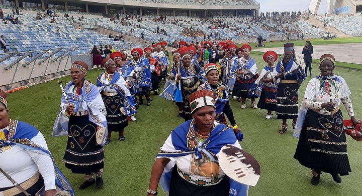 Attendees in traditional wear at the Moses Mabhida Stadium in KZN for the AmaZulu King's coronation