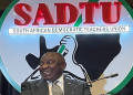 President Cyril Ramaphosa attends Sadtu’s National General Council in Kempton Park on October 4, 2022.